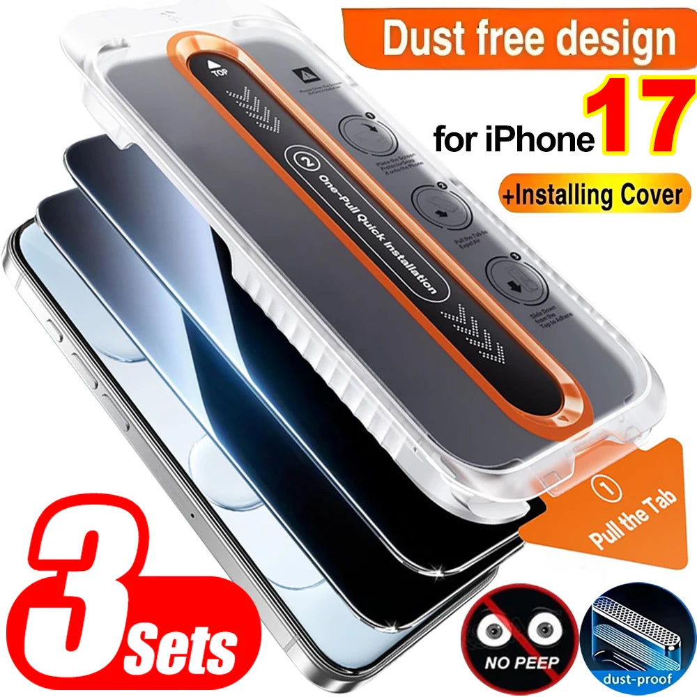 Anti Spy Tempered Glass for Iphone 17/17 Air/17 Pro/17Promax 9H Hardness Case Friendly Screen Protector with Easy to Install Kit