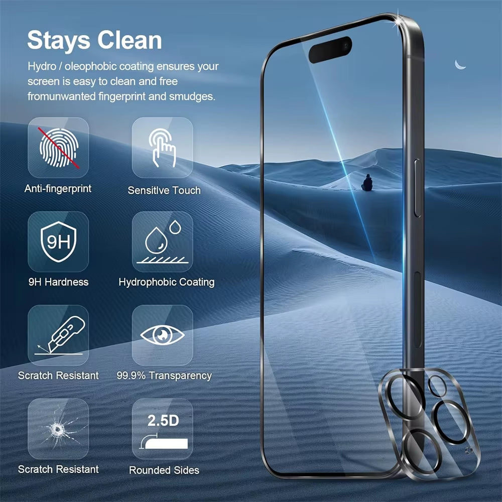 9H Camera Lens & Screen Protector for Iphone 17 16 15 Pro Max Tempered Glass for Apple Iphone 15 14 13 Pro Screen Protectors Iphone15 plus Pelicula Cristal Temperado Iphone16 Phone Front Film Iphone 11 12 13 Mini Verre